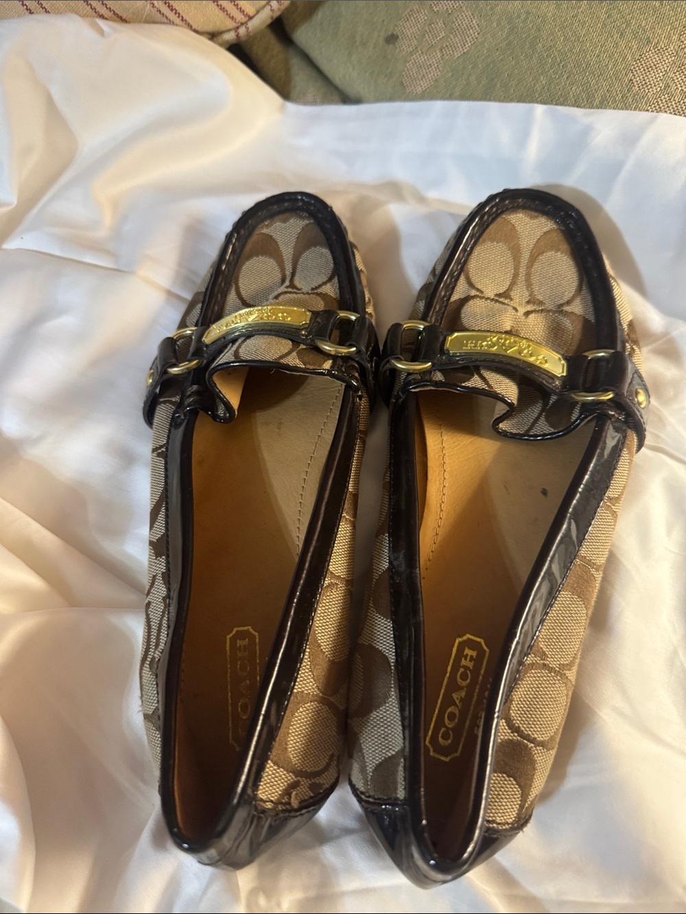 Coach Signature Canvas Loafers in Beige and Brown